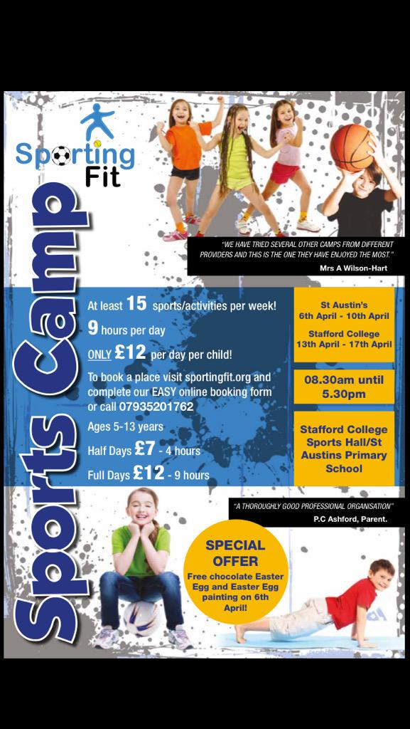 Sporting__Fit's tweet photo. Happy Easter everyone! Last chance to book into our fun filled Easter holiday sports camp in Stafford! Please share http://t.co/NDoWQVVjGH
