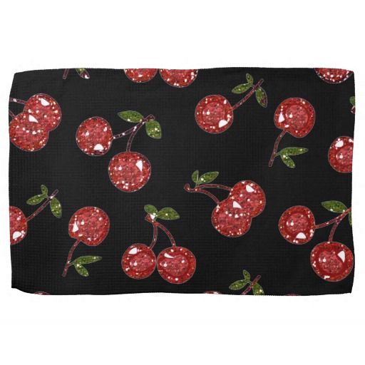 #Glitter Prints: Very #Cherry Cherries On Black Kitchen #Towel http://bitly.com/GlitCherriesKtchnTowel … #HomeDecor