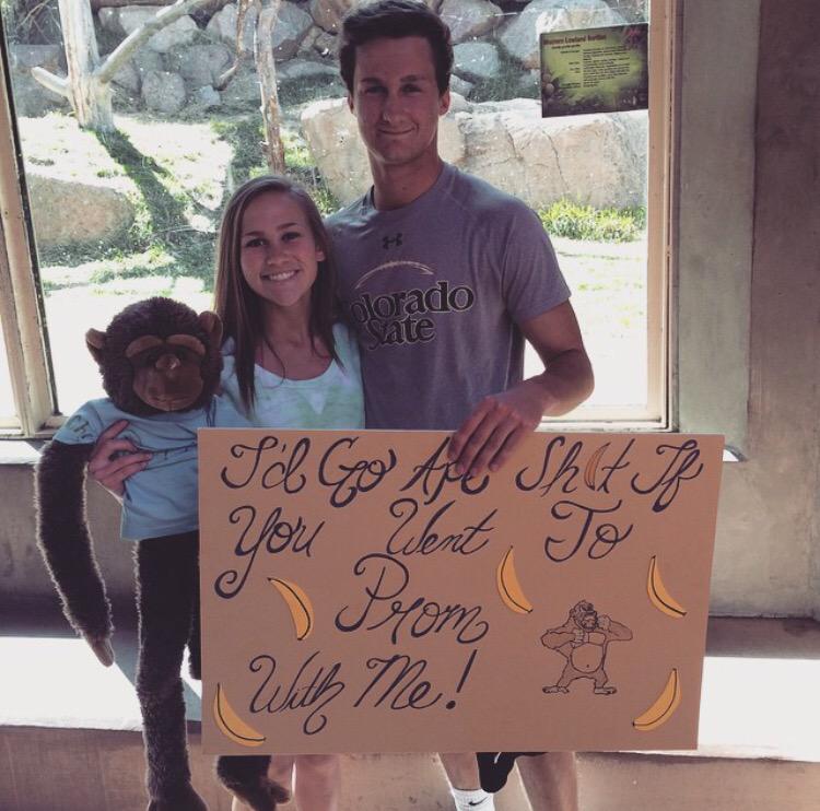 @chrismcdowell22 and <a href="/annaraestacy/">AnnaRae Stacy</a> took a trip to cheyanne mountain zoo for their promposal 🐒🍌❤️
