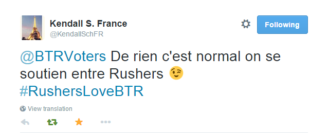 BTRVoters's tweet photo. I love Rushers like her! #TrueRusher #RusherFamily http://t.co/ojvwgpTEZN