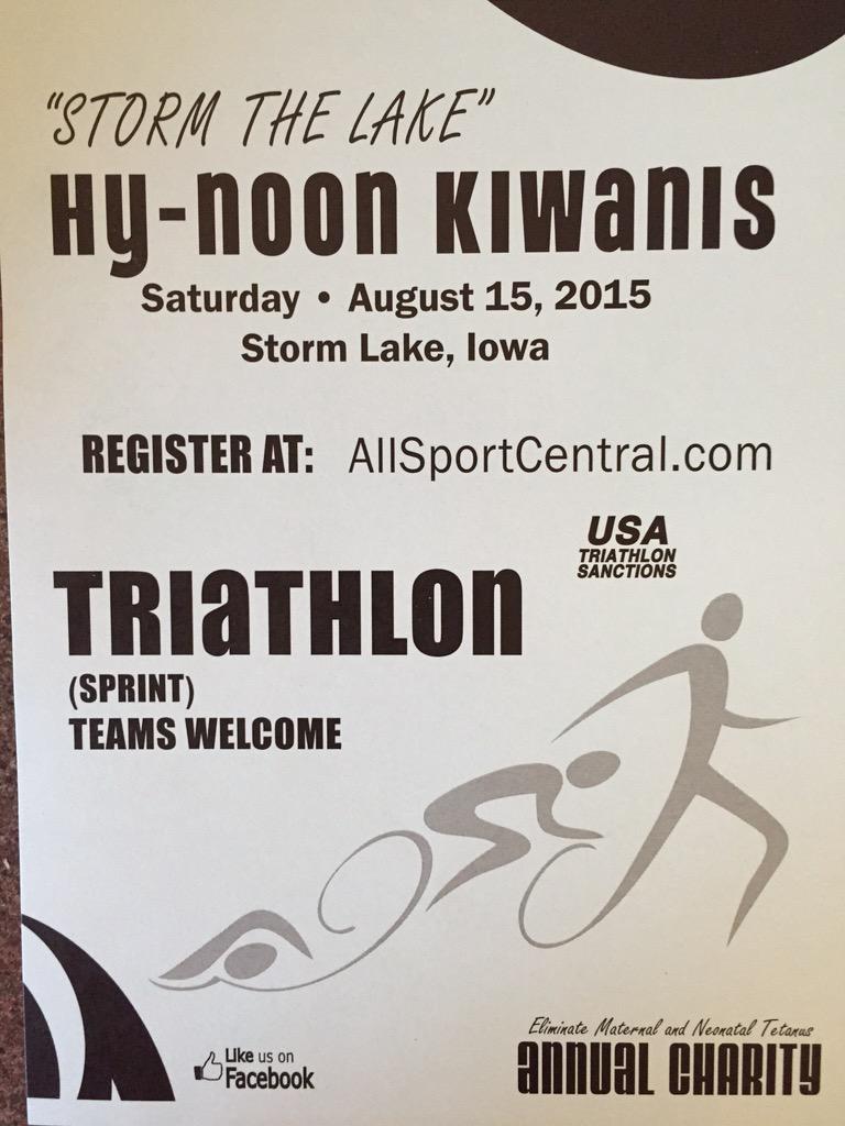 The Storm Lake Triathlon is August 15th, 2015!  Register at AllSportCentral.com