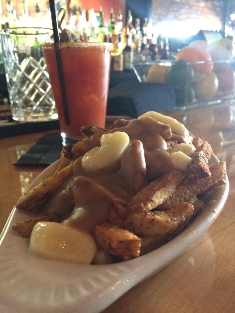 Panger40's tweet photo. Perfect. Well played. “@3FlagsTavern: The @Panger40 Special for brunch: Poutine with a Bloody Caesar http://t.co/i1kxPYf3nS”