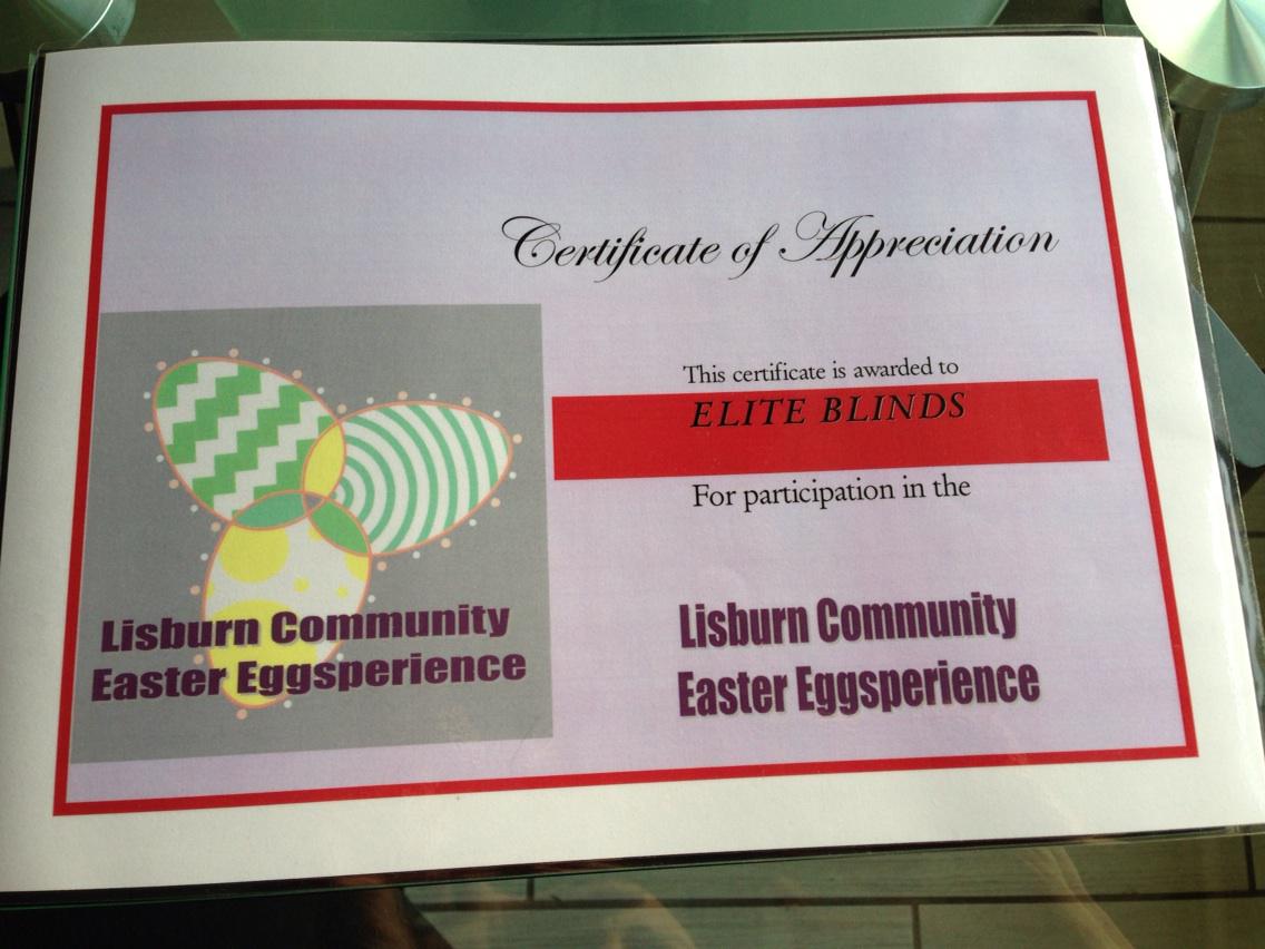 EliteBlinds1's tweet photo. Congratulations to Elite Blinds Staff who took part in the Eggsperience event @firstlisburn promoting blind safety👍 http://t.co/UeEeuJvmc6