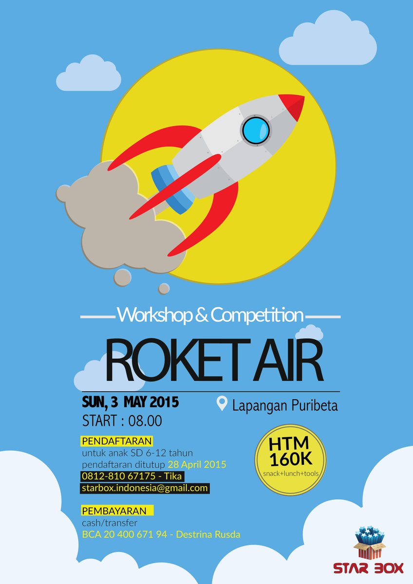 StarBox_Agency's tweet photo. Come and join us! Workshop &amp; Competition "ROKET AIR" 13 May 2015 Come on kids let's build a rocket! http://t.co/w5boQ0vFpi