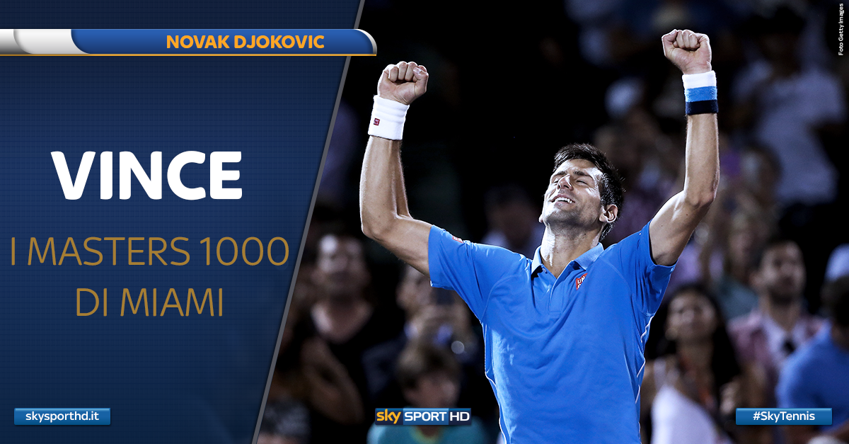 .<a href="/DjokerNole/">Novak Djokovic</a> col punteggio di 7-6, 4-6, 6-0 batte <a href="/andy_murray/">Andy Murray</a> e vince i Master 1000 di Miami. #SkyTennis