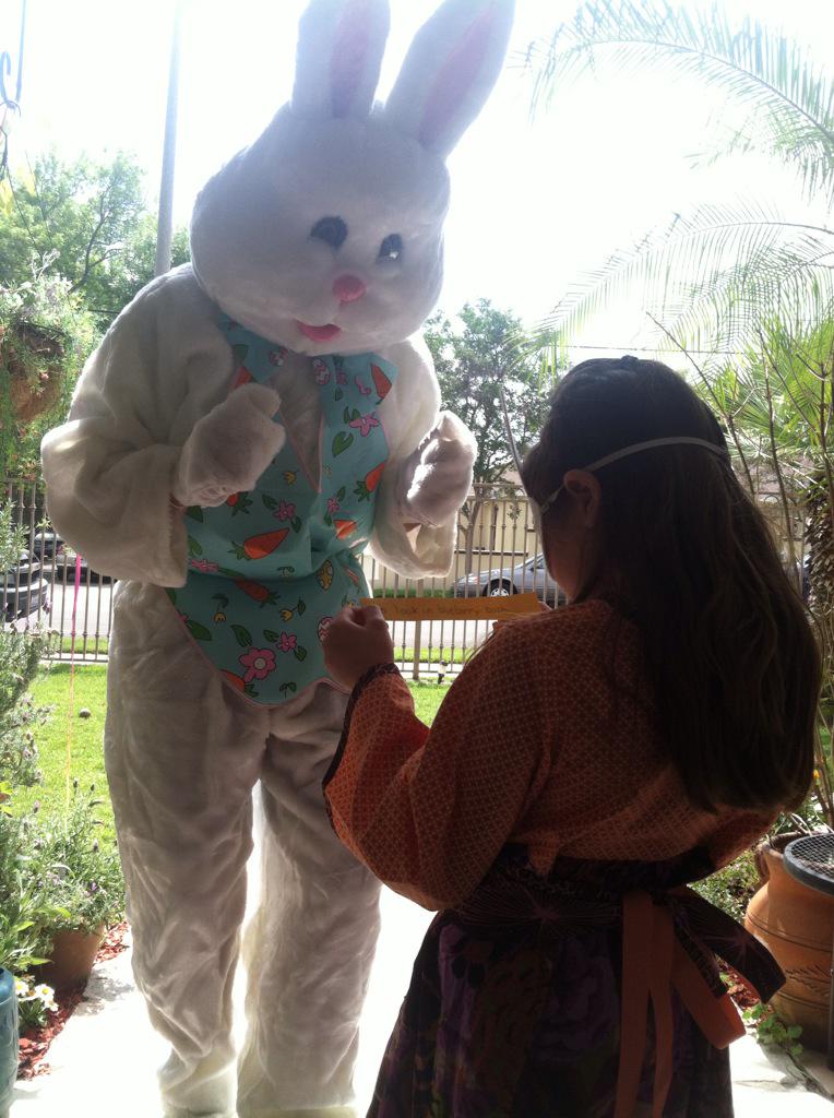 LongmirePodcast's tweet photo. You could have sold tickets! 😉 MT @LouDPhillips: For a One Day, I am playing Henry Standing Bunny.  Happy Easter! http://t.co/2syxd7Trzz”