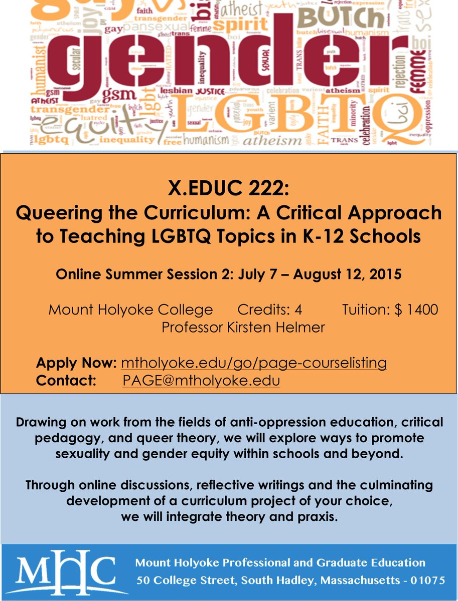 KiHelmer's tweet photo. want to take a cool summer online course#queering the curriculum http://t.co/APAdUNJvTC