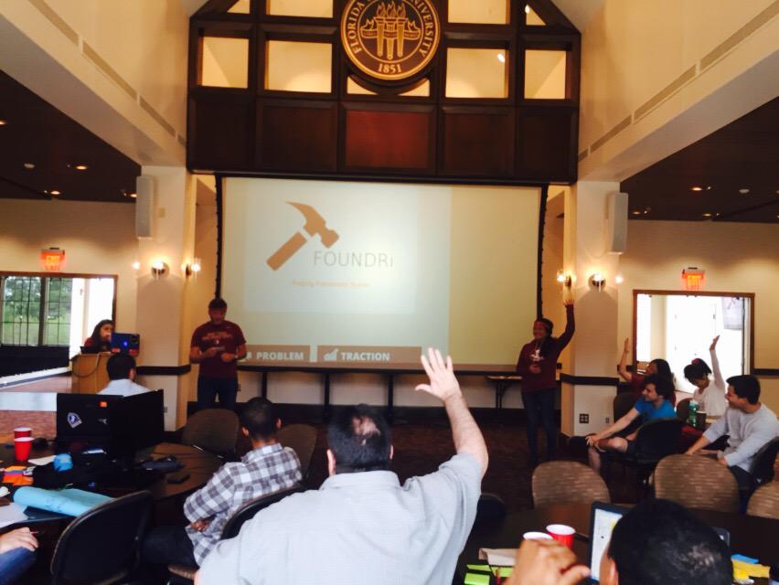 SWtallahassee's tweet photo. another @floridastate led team #foundri is pitching at #startupweekend http://t.co/awc3kbeX1A