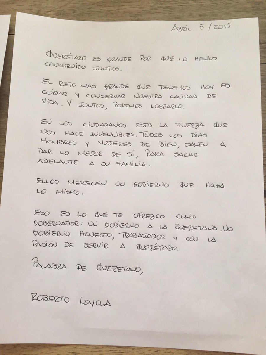 RLoyolaVera's tweet photo. Como Gobernador, yo les ofrezco un Gobierno a la queretana. http://t.co/I52WhzkFCq