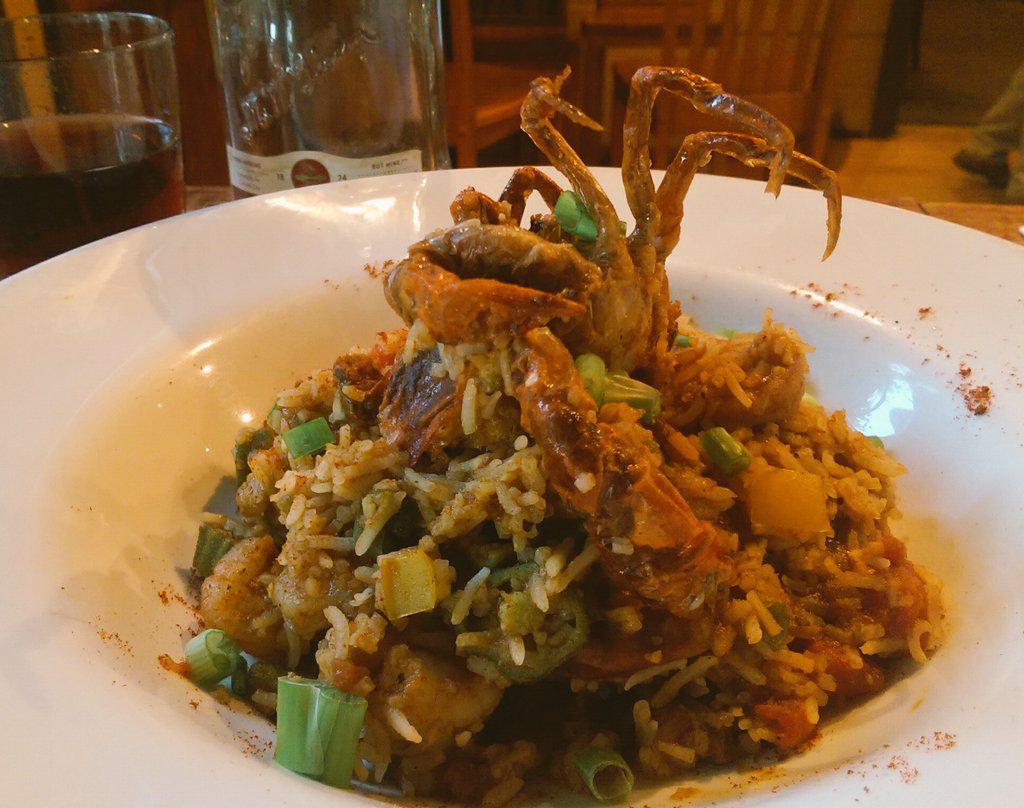 SouthernChefKel's tweet photo. Treat yourself to a Bowl of Soft Shell Crab jambalaya tonight@therainbowlodge! http://t.co/g0liLKVWTv