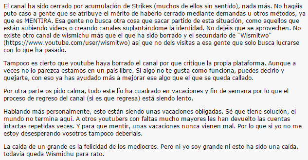 Wismichu's tweet photo. COMUNICADO OFICIAL http://t.co/eRKf36ajJN