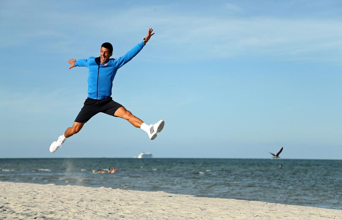 AustralianOpen's tweet photo. Don't call him the Djoker for nothing 😉😂 RT @BasiaNF: .@DjokerNole #victory #MiamiOpen //getty// http://t.co/9ub1yzH495