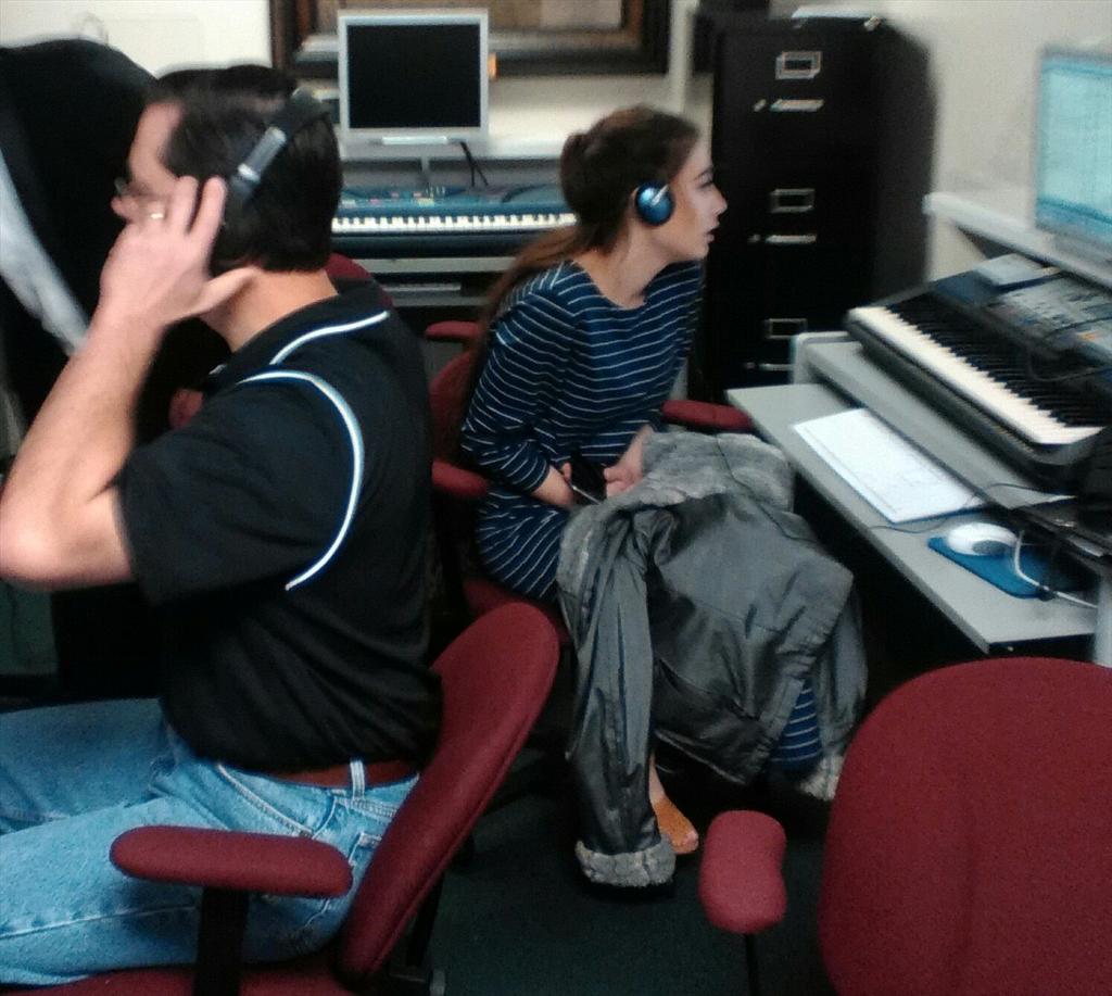 Theatricalteach's tweet image. Brett and Serena istening to a song Joey (@JoeCool016) composed at #HardingUniversity