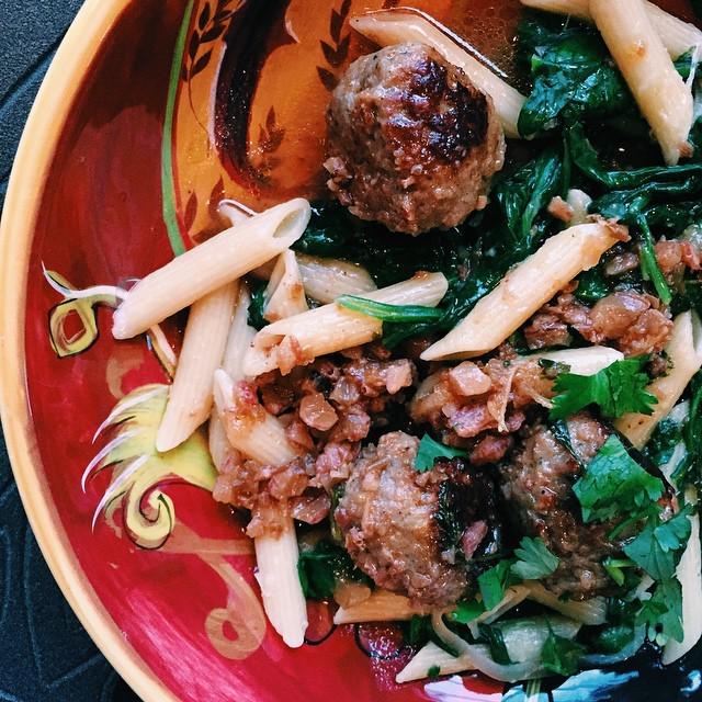 theblissfulbal's tweet photo. Finished product + penne with spinach, goat cheese &amp; shallots. Buon appetito! http://t.co/vGOyNXKI7f