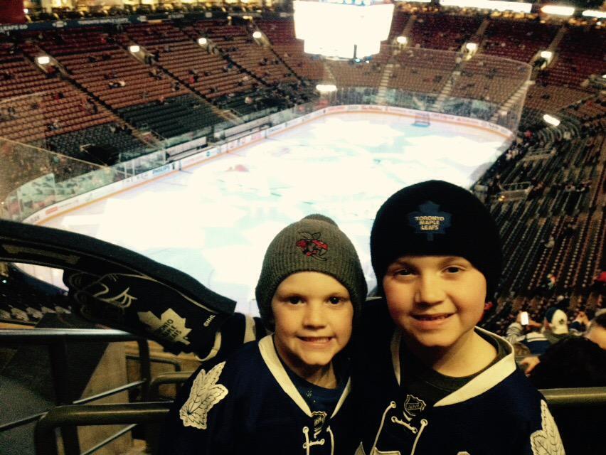 cliffy705's tweet photo. The boys first #Leafs game #sharehockey #LeafsNation http://t.co/pbRJFUUVaC