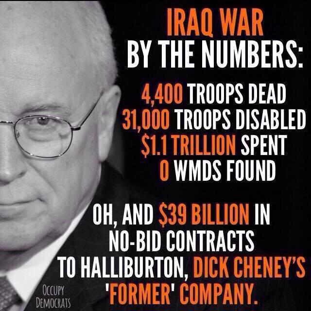 Eric Wolfson on Twitter: "The Iraq War was a success…for Dick Cheney's  profit margins. #NoMoreGOPWar #p2 http://t.co/XJhfgm4siP"