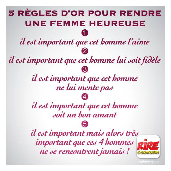 Rire Et Chansons On Twitter 5 Regles D Or Pour Rendre Une Femme Heureuse Http T Co Dggnytpur0