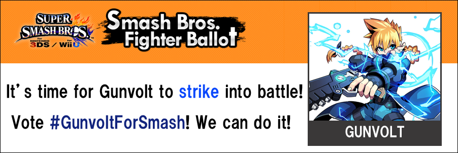 Axl_Sensei's tweet photo. Really!? RT @GunvoltGame Lets get Gunvolt in Smash Bros! Vote now, Strikers! #GunvoltForSmash http://t.co/jVVOrUHkKY http://t.co/9KEctd9Cjd