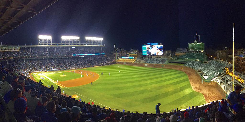 MLB's tweet photo. .@Cardinals 3, Cubs 0 through 6 innings.

Baseball is back, people.
http://t.co/70Cr1skMzy #OpeningNight http://t.co/oycAhdhcjT