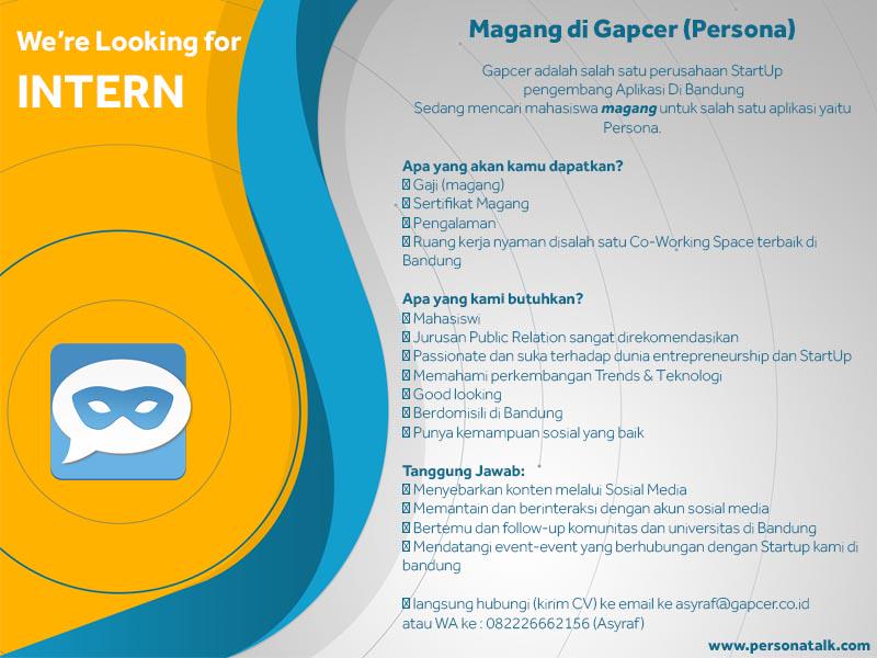 personatalk's tweet photo. Dicari Mahasiswa Public Relation untuk magang di perusahaan Startup Persona,yuk cari pengalaman baru :D @YukMagang http://t.co/dJQCERKGLH