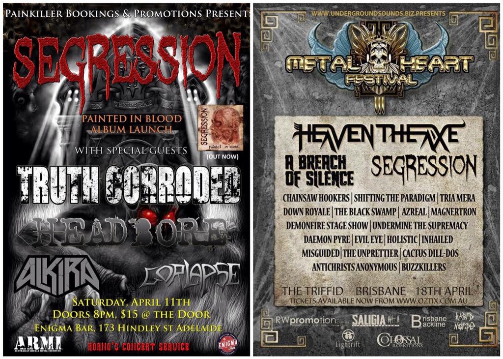 Segression's tweet image. We are going interstate and will be hitting Adelaide and Brisbane alongside some killer bands this month!
