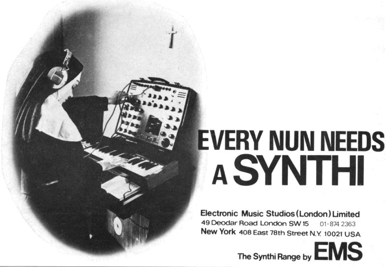 guitarhawk's tweet image. &apos;Every Nun needs a #Synthi&apos;... ah, this #vintage #advert is a classic. #EMS #Synth #gear