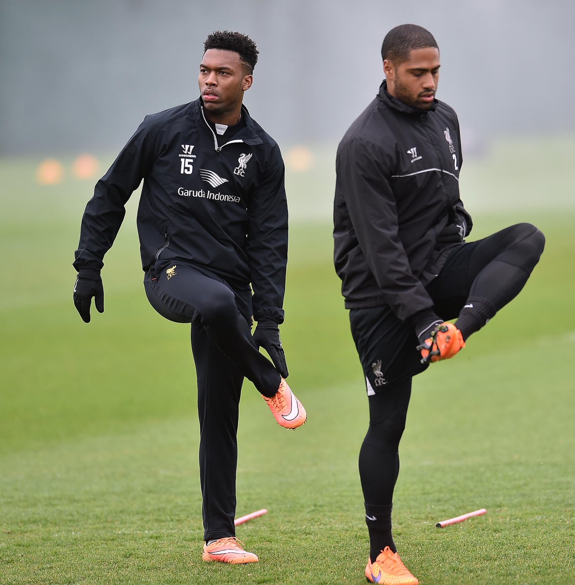 LFC's tweet photo. PHOTO: @D_Sturridge and @glen_johnson prepare for Wednesday's FA Cup trip to Blackburn #LFC http://t.co/Mx4X31mPoC