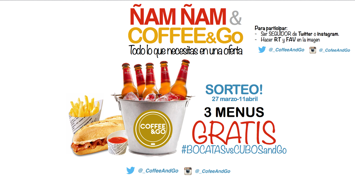 _CoffeeAndGo's tweet photo. #Sorteo #BOCATASvsCUBOSandGo REGALAMOS 3 MENUS!!!! Para participar: ser/hacerse SEGUIDOR y hacer RT y FAV n la imagen http://t.co/YW67aNr2R4