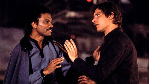 Billy Dee Williams and Harrison Ford in THE EMPIRE STRIKES BACK  1980.  Happy birthday Mr. Williams. 