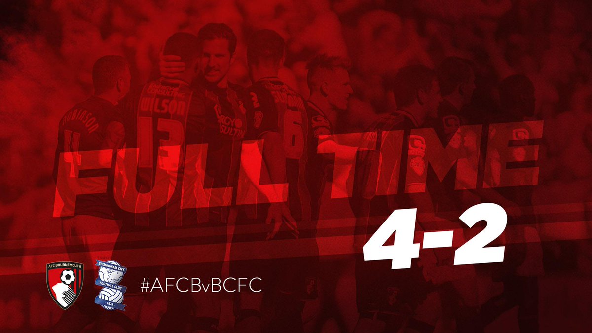 afcbournemouth's tweet photo. FULL TIME: #afcb 4-2 #bcfc. http://t.co/7YV1fwGohk #AFCBvBCFC http://t.co/J6uUZqpDa4