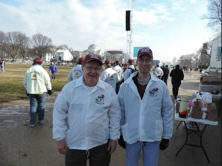 KOC #6153 knights Don Mannebach and Bill Church preparing to take up the March for Life rear or the story of my life.