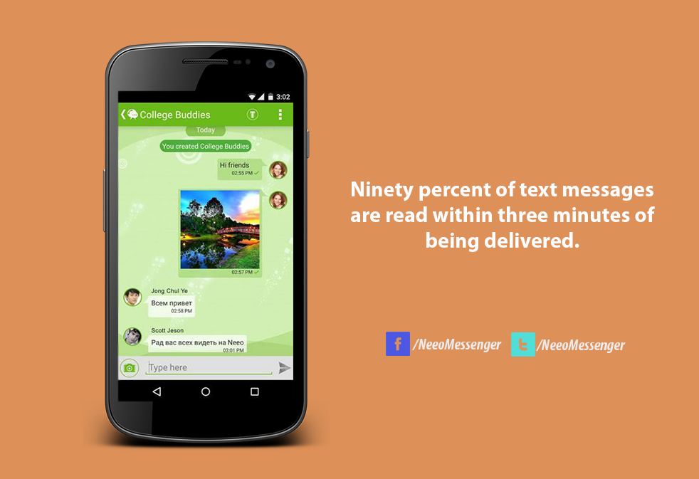NeeoMessenger's tweet photo. 90% of the #text #messages are read within 3 minutes of being delivered. http://t.co/BPdtw2Gmb2