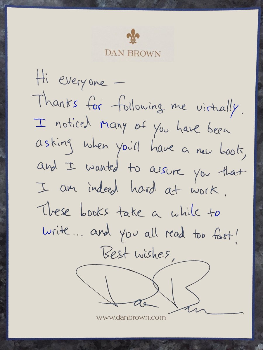 Dan Brown on Twitter: "A message from Dan http://t.co/WRNhx6t6tu"