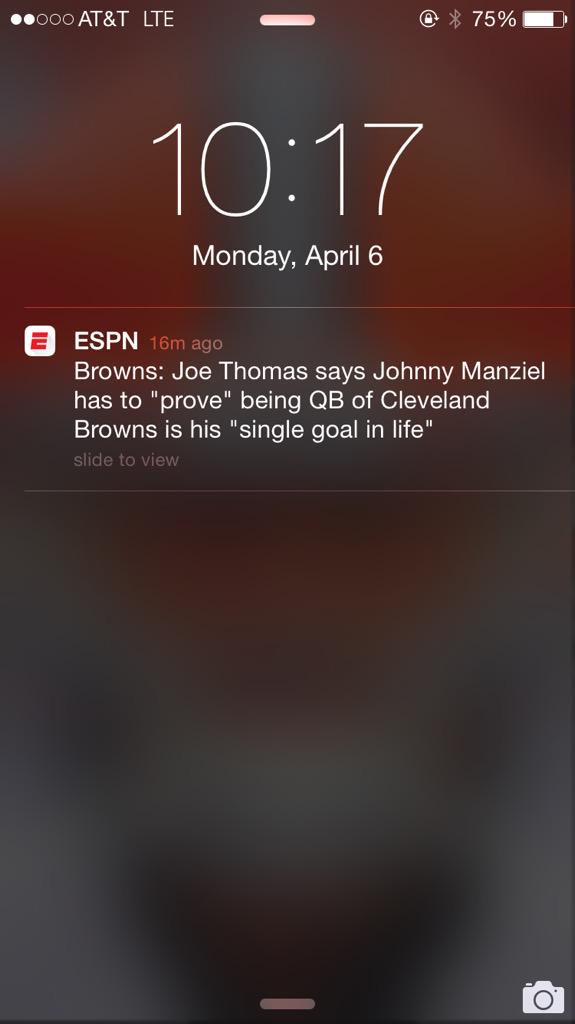 Jonny_Todd12's tweet photo. Joe Thomas has the best insight! #BestLeftTackle #JohnnyManziel http://t.co/cmXygVFGWE
