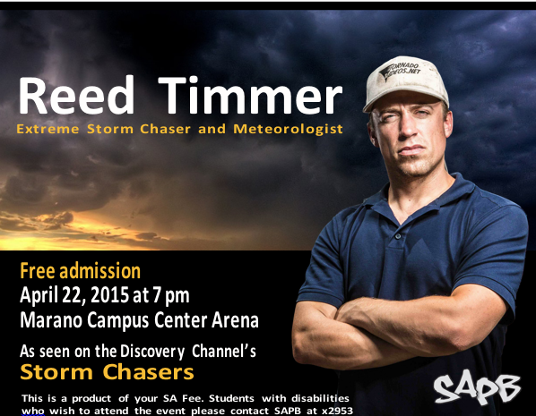 SAPB_OSU's tweet image. In a few weeks Reed Timmer is coming to Oswego! Yes! The Reed Timmer from the Discovery Channel show Storm Chasers!