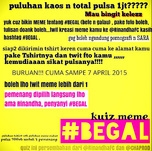 Mau dapet duit 200rb gratis? yuuuk ikutan kuis #BEGAL. Pemenang di pilih langsung oleh penyanyi #BEGAL <a href="/rinandhasah/">Rinandha BEGAL</a>