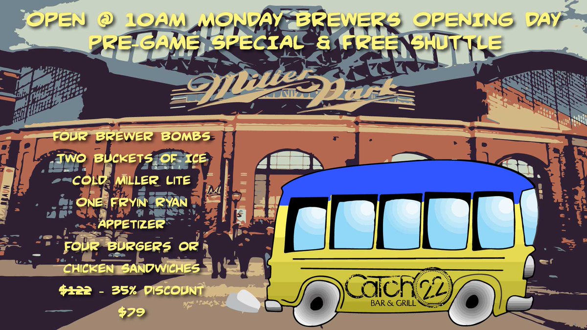 We are open! Come pre-game with us before the Brewers game and take our FREE Shuttle