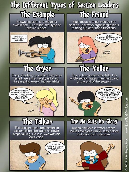 RollSteppin's tweet image. What type of section leader is yours? Or are YOU?

#marchingband #sectionleader ift.tt/1xUJqFj
