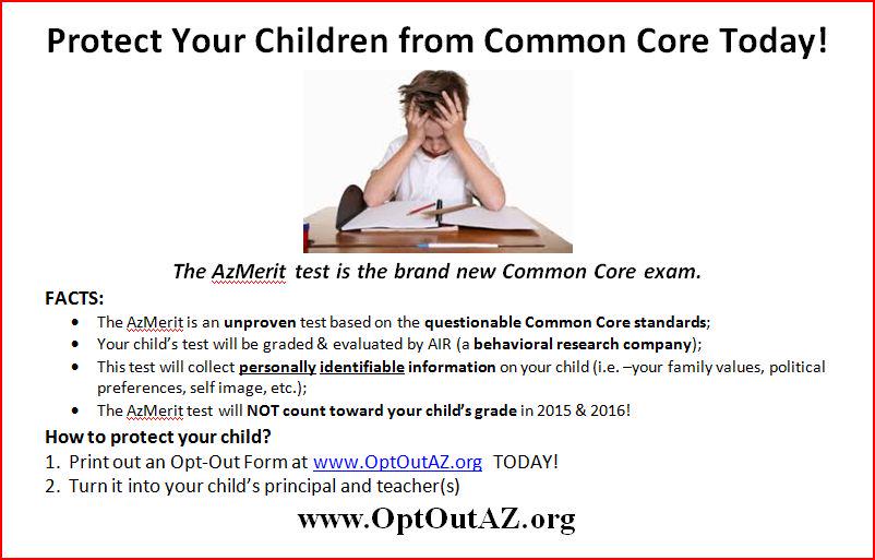 GinaJennaRay's tweet photo. FYI: Refusing to take the AzMerit test will NOT hurt your child's grade in 2015 #StopCommonCore #OptOutAZ http://t.co/9f1zw1cPiS
