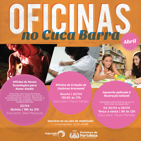 redecuca's tweet photo. A partir desta terça-feira, dia 7, você pode se inscrever nos cursos da Rede Cuca. Veja algumas opções de oficinas. http://t.co/Cw00Ip5a59