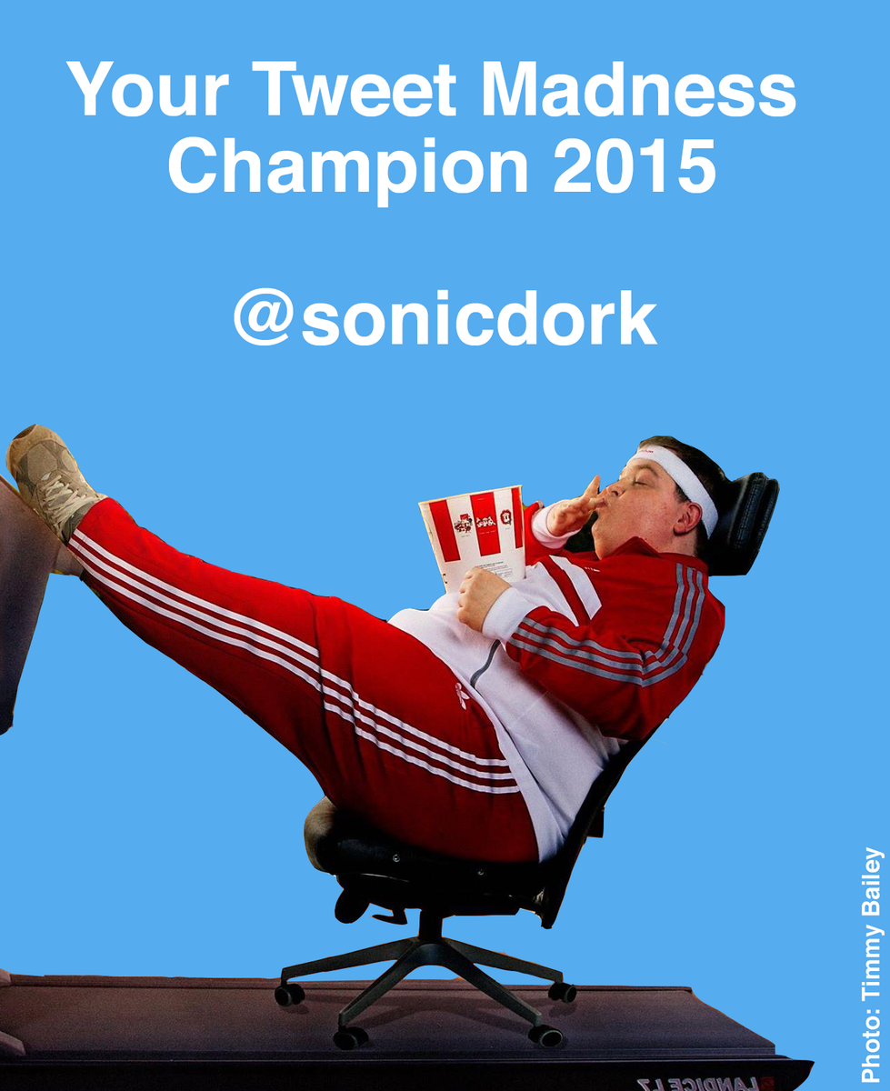 TweetMadness15's tweet photo. Congrats @sonicdork for winning #tweetmadness 2015! TY to all who voted, tweeted &amp; supported this very silly contest http://t.co/pjUhYkES6r