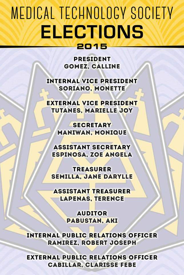 ustmts's tweet photo. Congratulations to the new MTS Executive Board Officers for AY 2015-2016! God bless! #MedTechExcellence http://t.co/0wAtHGQYba