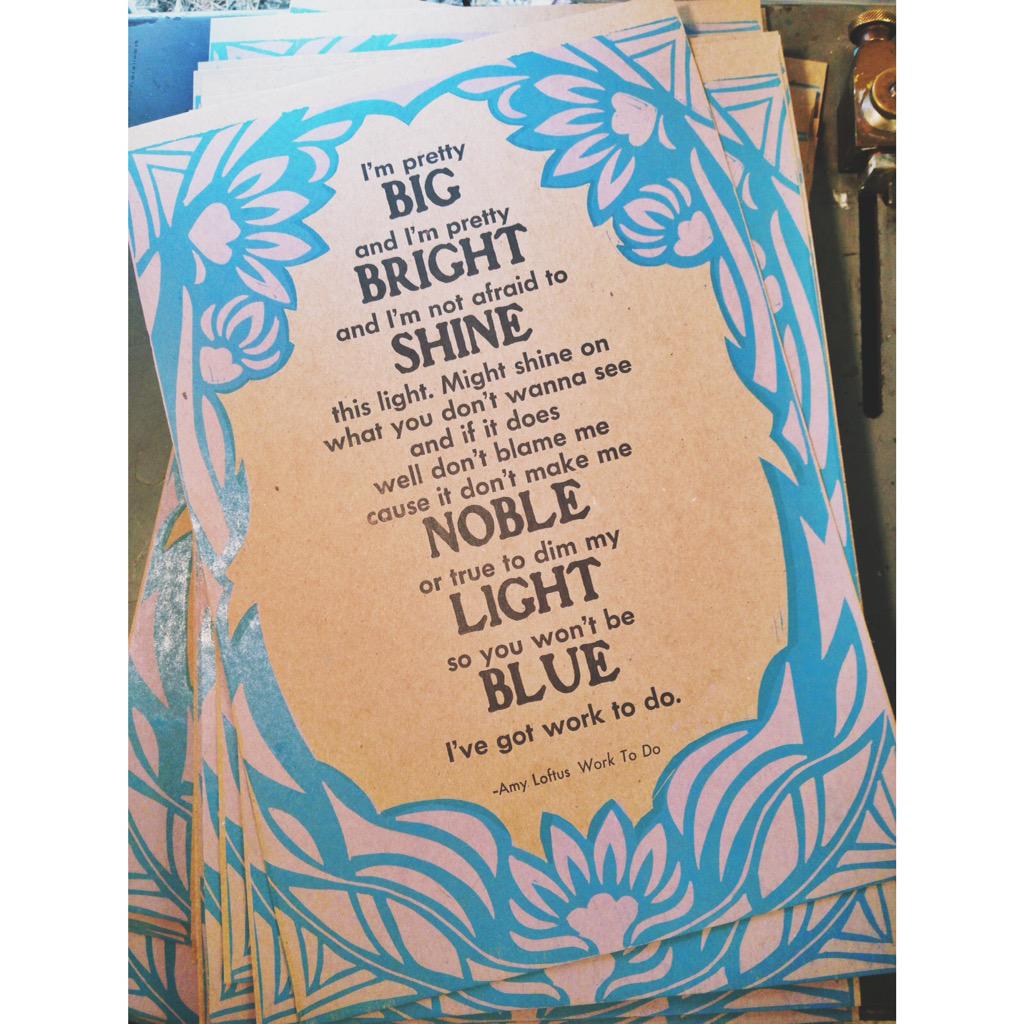 Bruno_Press's tweet photo. Text- chickity check! This poster is killer yo! #musicandlyrics #amyloftus #letterpress #handsettype http://t.co/Yjk3y1kidZ
