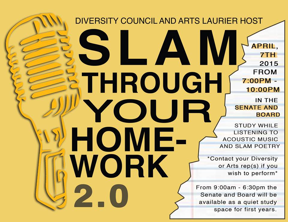 ArtsLaurier's tweet photo. Make sure to stop by Slam Through Your Homework tomorrow! http://t.co/6uUu1gu5UT