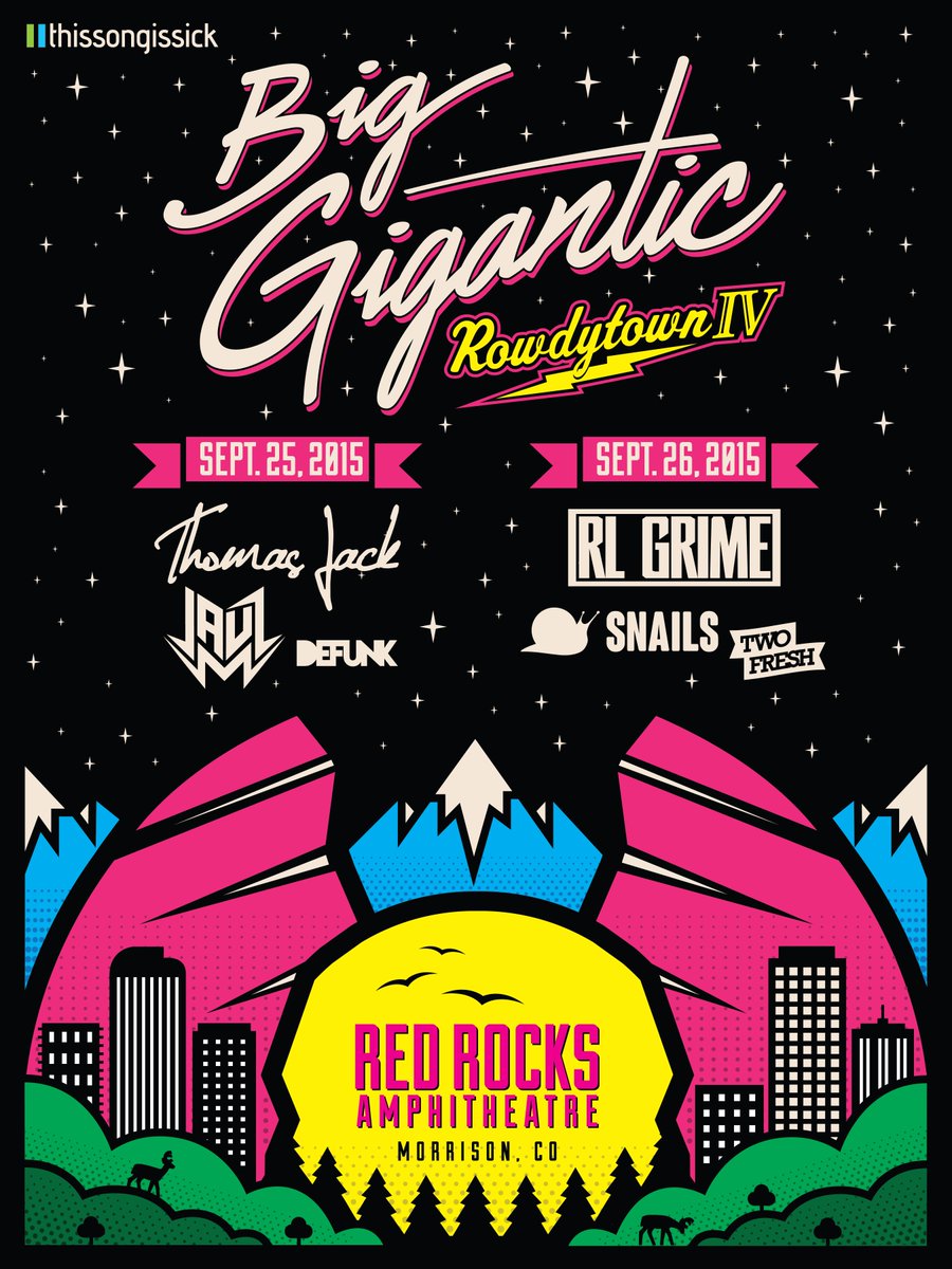 BigGigantic's tweet photo. Stoked to have @ThomasJackMusic @RLGRIME  @snailmusic @Jauzofficial  @TwoFreshbeats  @Defunk_Official at #ROWDYTOWN4! http://t.co/R7FWSX1eSC