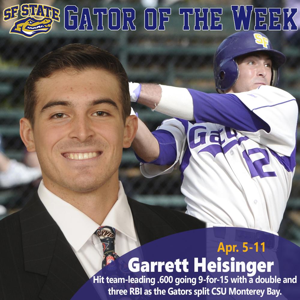 SFState_Gators's tweet photo. Our Male Gator of the Week is @SFState_BASE Sr. Garrett @gheis10 Heisinger!  #ChompCity @D2BaseballNews @SFSU http://t.co/XfafGX9YDy