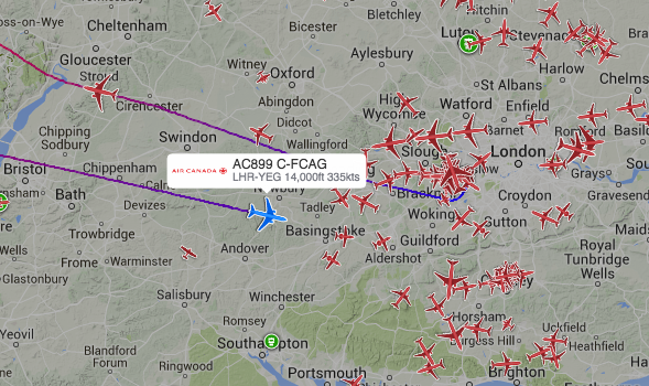 airlivenet's tweet photo. ALERT Air Canada #AC899 to Edmonton is returning to London Heathrow. Reason unknown. Track: http://t.co/nimcSB9JZs http://t.co/vf77DS63s4