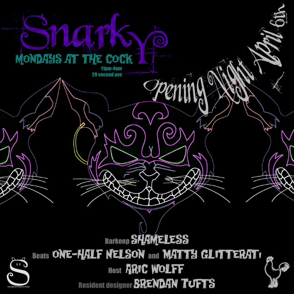 onehalfnyc's tweet photo. We're fallin' deep into the rabbit hole tonight at the launch of snarky Monday's at the cock http://t.co/IWIjVV3cuW