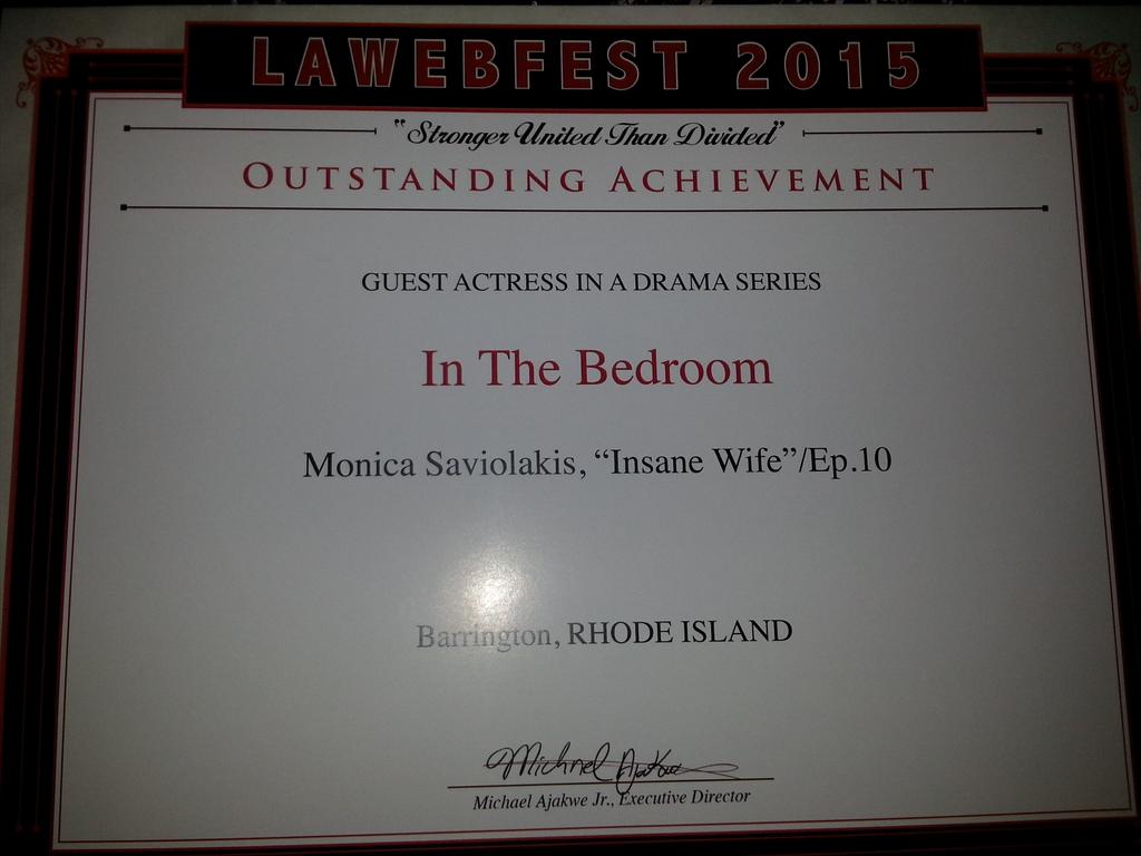 Thrilled to WIN for Outstanding Guest Actress for <a href="/InTheBedroomTV/">InTheBedroomSeries</a> at #lawebfest! Thanks to all involved!!