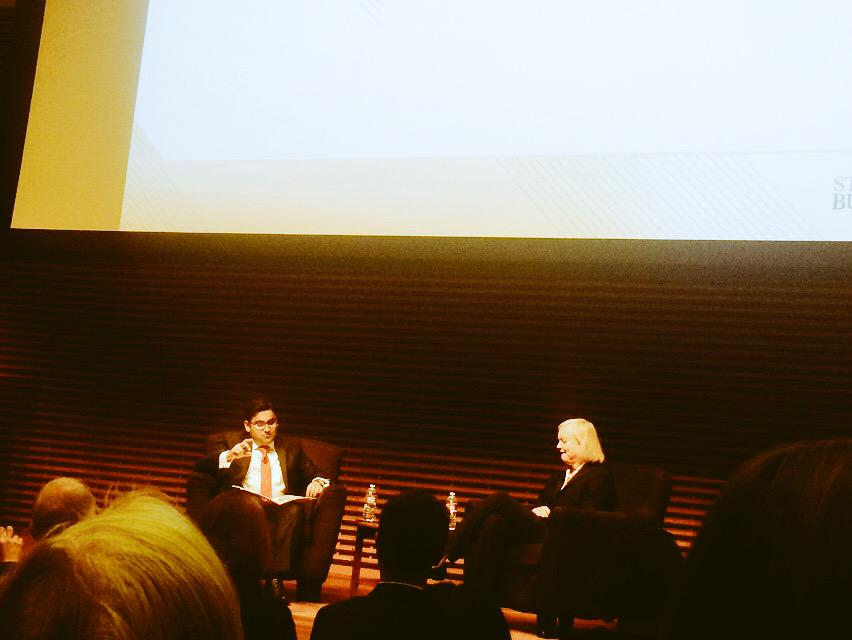 bansalvartika's tweet photo. @MegWhitman in conversation @StanfordBiz #GSBvftt http://t.co/jRqoM321IT